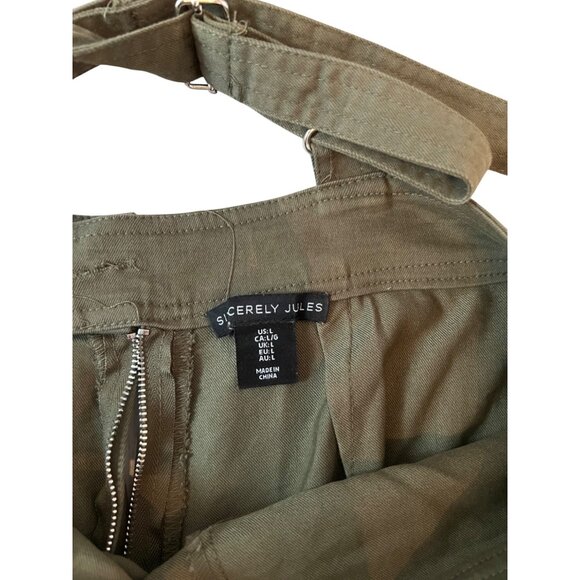 Sincerely Jules Olive Green Overalls Women’s Size L Adjustable Straps Wide Leg - Picture 2 of 6